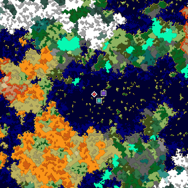 Predicted biome map of Java 1.16 seed 5561592484026096540 around estimated spawn