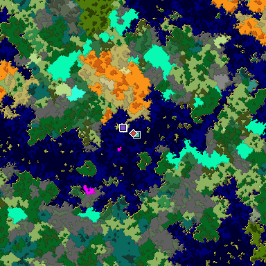 Predicted biome map of Java 1.16 seed 6834509901216136339 around estimated spawn