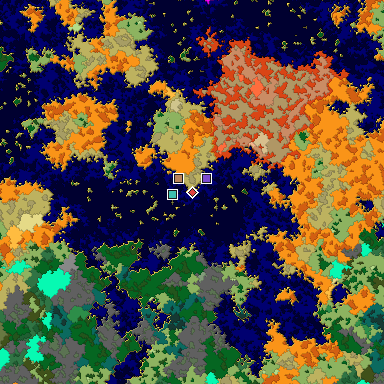 Predicted biome map of Java 1.16 seed 5282697477288533871 around estimated spawn