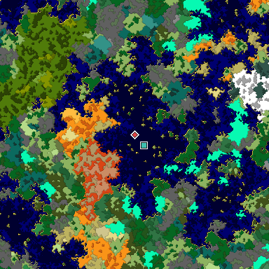 Predicted biome map of Java 1.16 seed -6545243268262900339 around estimated spawn