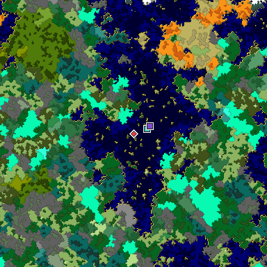 Predicted biome map of Java 1.16 seed -8782177887851577713 around estimated spawn