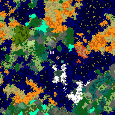 Predicted biome map of Java 1.16 seed -7072305684979282805 around estimated spawn