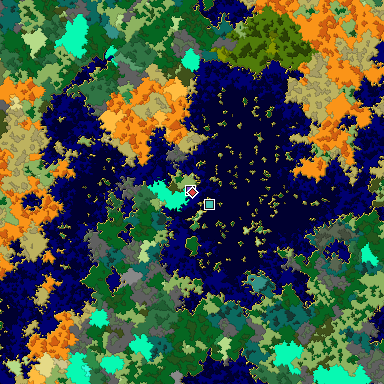 Predicted biome map of Java 1.16 seed 1838959689989370727 around estimated spawn