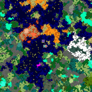 Predicted biome map of Java 1.16 seed 5041102759069237099 around estimated spawn