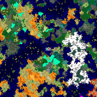 Predicted biome map of Java 1.16 seed 3784756234578468683 around estimated spawn