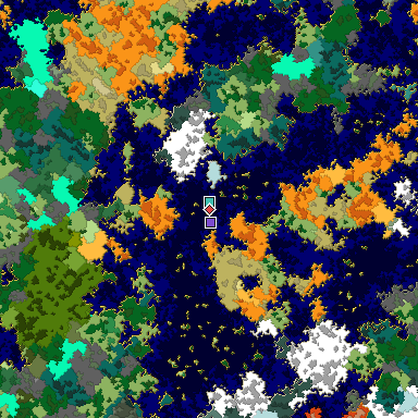 Predicted biome map of Java 1.16 seed 4040689345500773640 around estimated spawn