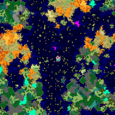 Predicted biome map of Java 1.16 seed -1450322373091400182 around estimated spawn