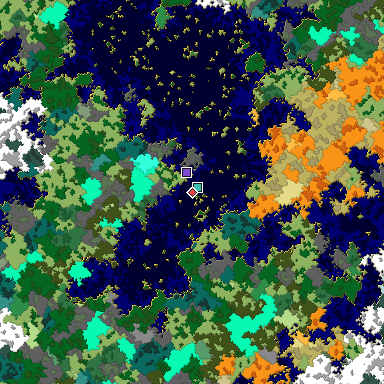 Predicted biome map of Java 1.16 seed -2210168075328166276 around estimated spawn