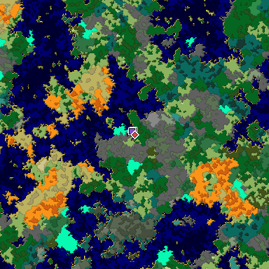 Predicted biome map of Java 1.16 seed 1795389877910423977 around estimated spawn