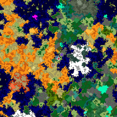 Predicted biome map of Java 1.16 seed 8474358421190204785 around estimated spawn