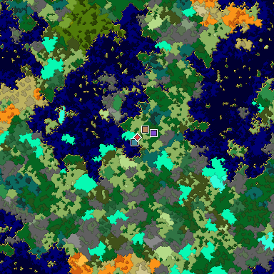 Predicted biome map of Java 1.16 seed -9033822997104013886 around estimated spawn