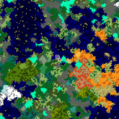 Predicted biome map of Java 1.16 seed 8458717589652618642 around estimated spawn