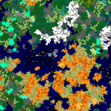 Predicted biome map of Java 1.16 seed -1196530963923623662 around estimated spawn