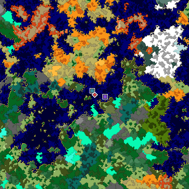 Predicted biome map of Java 1.16 seed -1798354805106296959 around estimated spawn