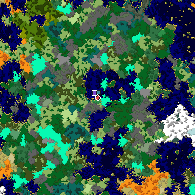 Predicted biome map of Java 1.16 seed 5412129476705988418 around estimated spawn