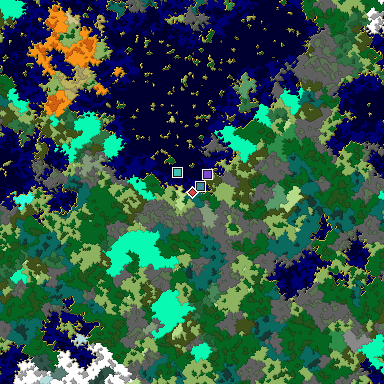 Predicted biome map of Java 1.16 seed -4816929316695862200 around estimated spawn