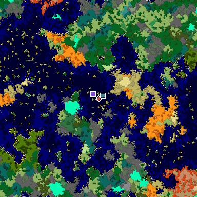 Predicted biome map of Java 1.16 seed 7015832571365816005 around estimated spawn