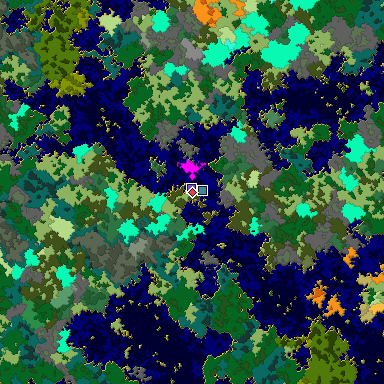 Predicted biome map of Java 1.16 seed 5766017475617532101 around estimated spawn
