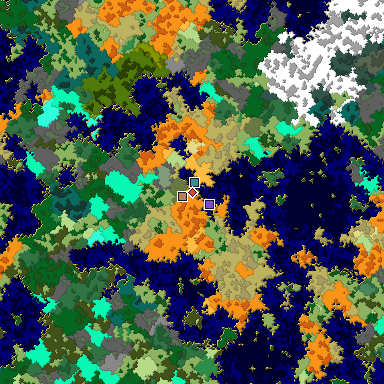 Predicted biome map of Java 1.16 seed 2085898211113164176 around estimated spawn