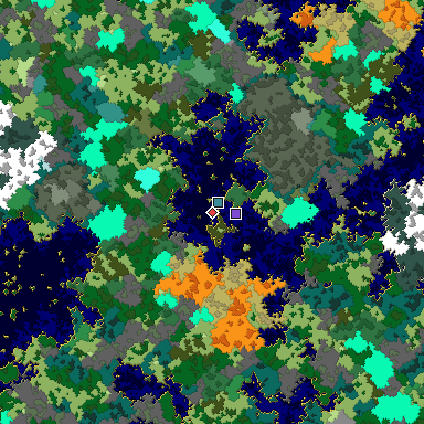 Predicted biome map of Java 1.16 seed 1244812322107220688 around estimated spawn