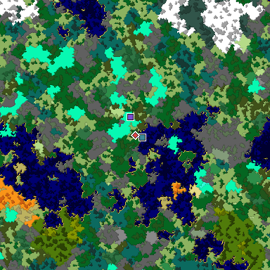 Predicted biome map of Java 1.16 seed -426453748884291874 around estimated spawn