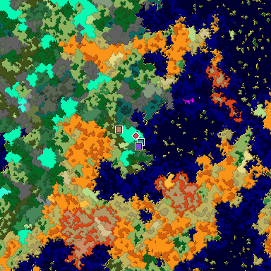 Predicted biome map of Java 1.16 seed 1183148710767760810 around estimated spawn