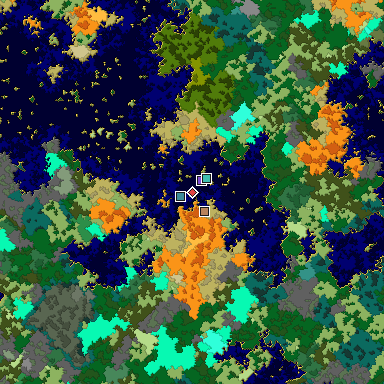 Predicted biome map of Java 1.16 seed -7115014800314363301 around estimated spawn