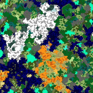 Predicted biome map of Java 1.16 seed 3326528561808555650 around estimated spawn