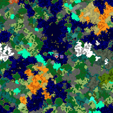 Predicted biome map of Java 1.16 seed 6672147964601916294 around estimated spawn