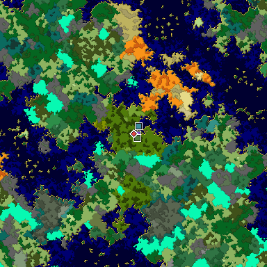 Predicted biome map of Java 1.16 seed -2270079711673849876 around estimated spawn