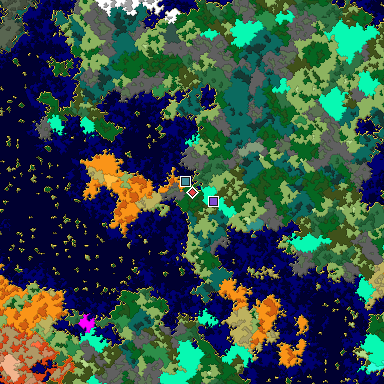 Predicted biome map of Java 1.16 seed -1911817357728192112 around estimated spawn
