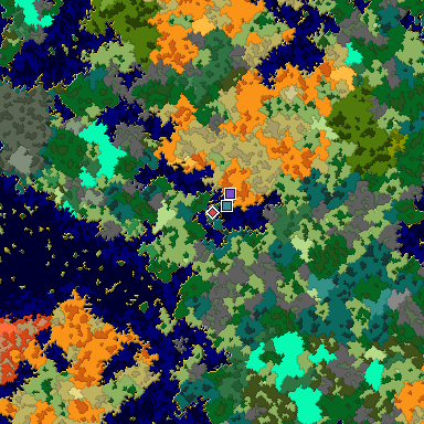 Predicted biome map of Java 1.16 seed 6599095219975597424 around estimated spawn
