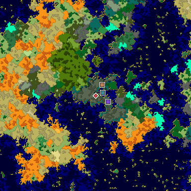 Predicted biome map of Java 1.16 seed -6223152058791599743 around estimated spawn