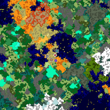 Predicted biome map of Java 1.16 seed -4872245266821686889 around estimated spawn
