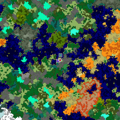 Predicted biome map of Java 1.16 seed -5256875900728194140 around estimated spawn