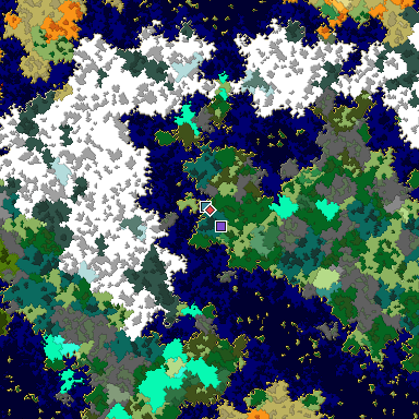 Predicted biome map of Java 1.16 seed -8031459193371208215 around estimated spawn