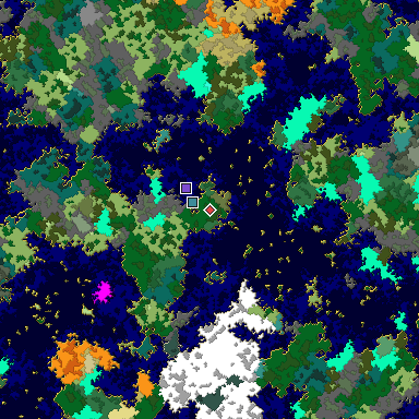 Predicted biome map of Java 1.16 seed 3859448348626943712 around estimated spawn