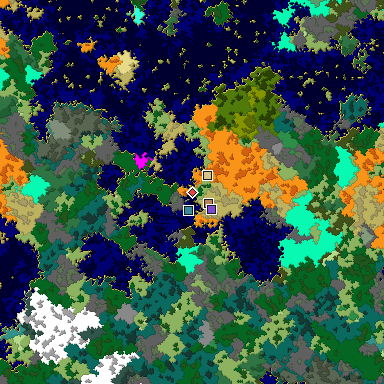 Predicted biome map of Java 1.16 seed 8564228489170474853 around estimated spawn