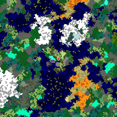 Predicted biome map of Java 1.16 seed -8663677030644162860 around estimated spawn