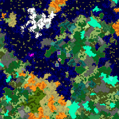 Predicted biome map of Java 1.16 seed 2193366901001505381 around estimated spawn