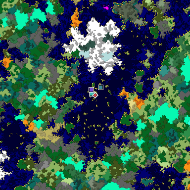 Predicted biome map of Java 1.16 seed -2578366138330138533 around estimated spawn