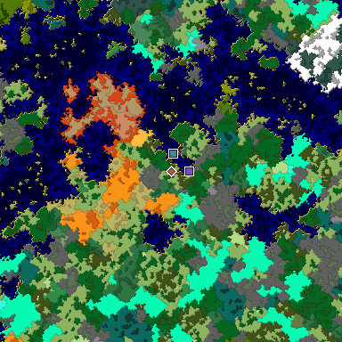 Predicted biome map of Java 1.16 seed 6676558796324870514 around estimated spawn