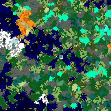 Predicted biome map of Java 1.16 seed -7607413083165814874 around estimated spawn