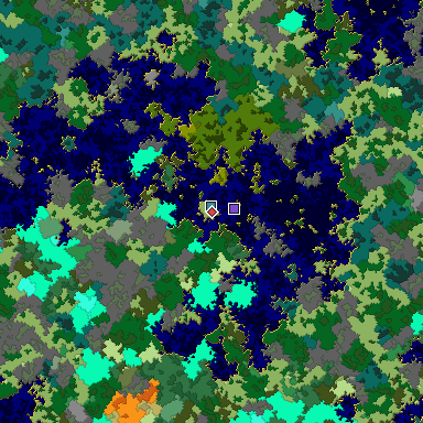 Predicted biome map of Java 1.16 seed 9199636120214574415 around estimated spawn