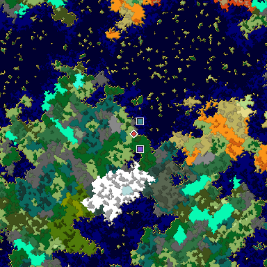 Predicted biome map of Java 1.16 seed -7316767111302787355 around estimated spawn