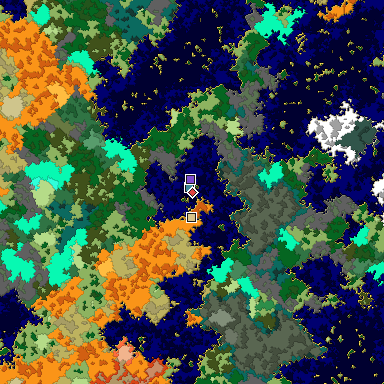 Predicted biome map of Java 1.16 seed -1476618718062685845 around estimated spawn