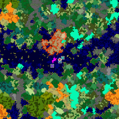 Predicted biome map of Java 1.16 seed 8248003197040299110 around estimated spawn