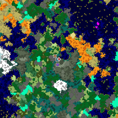 Predicted biome map of Java 1.16 seed 5508115841810388699 around estimated spawn