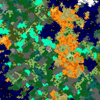 Predicted biome map of Java 1.16 seed 2073853134456441046 around estimated spawn