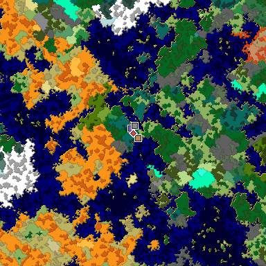Predicted biome map of Java 1.16 seed -4741524866094553853 around estimated spawn